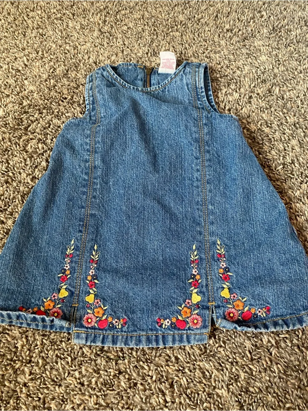 Denim Embroidered Floral Girl's Dress - Blue
